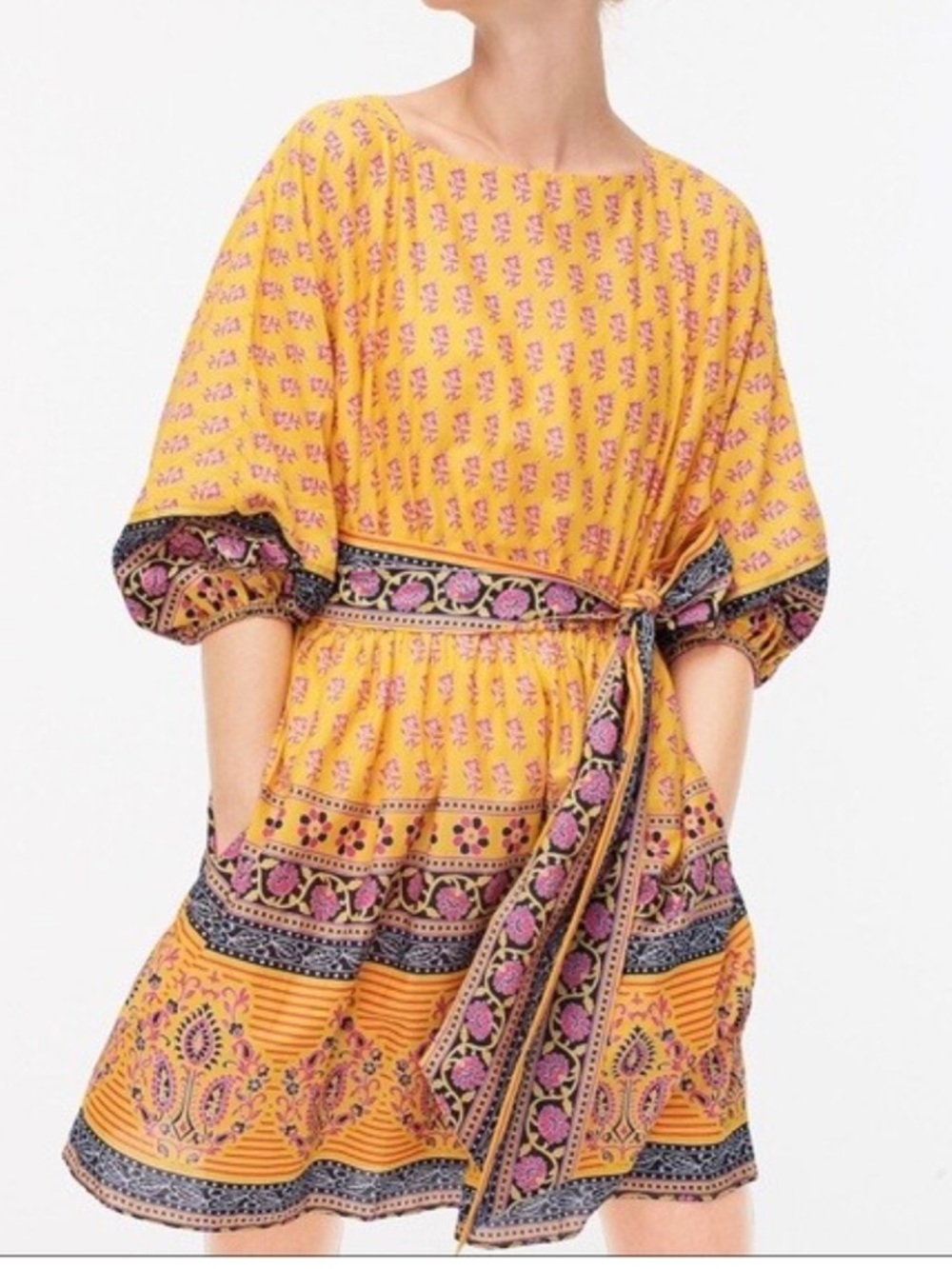 J.Crew Dress Dolman-sleeve mini dress in
sunny block boho belt pockets cotton